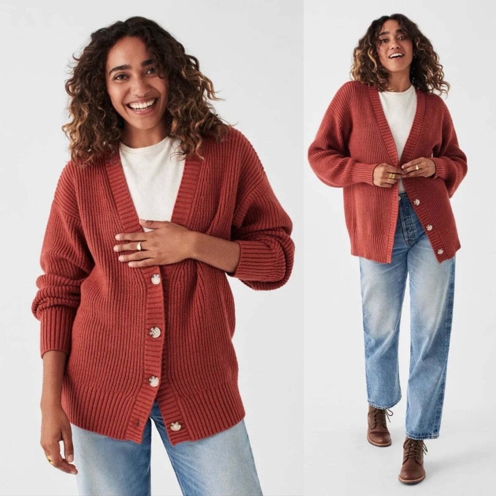 Faherty Cozy Boyfriend Cardigan Sweater Womens Size Small Henna NEW Fall SOFT